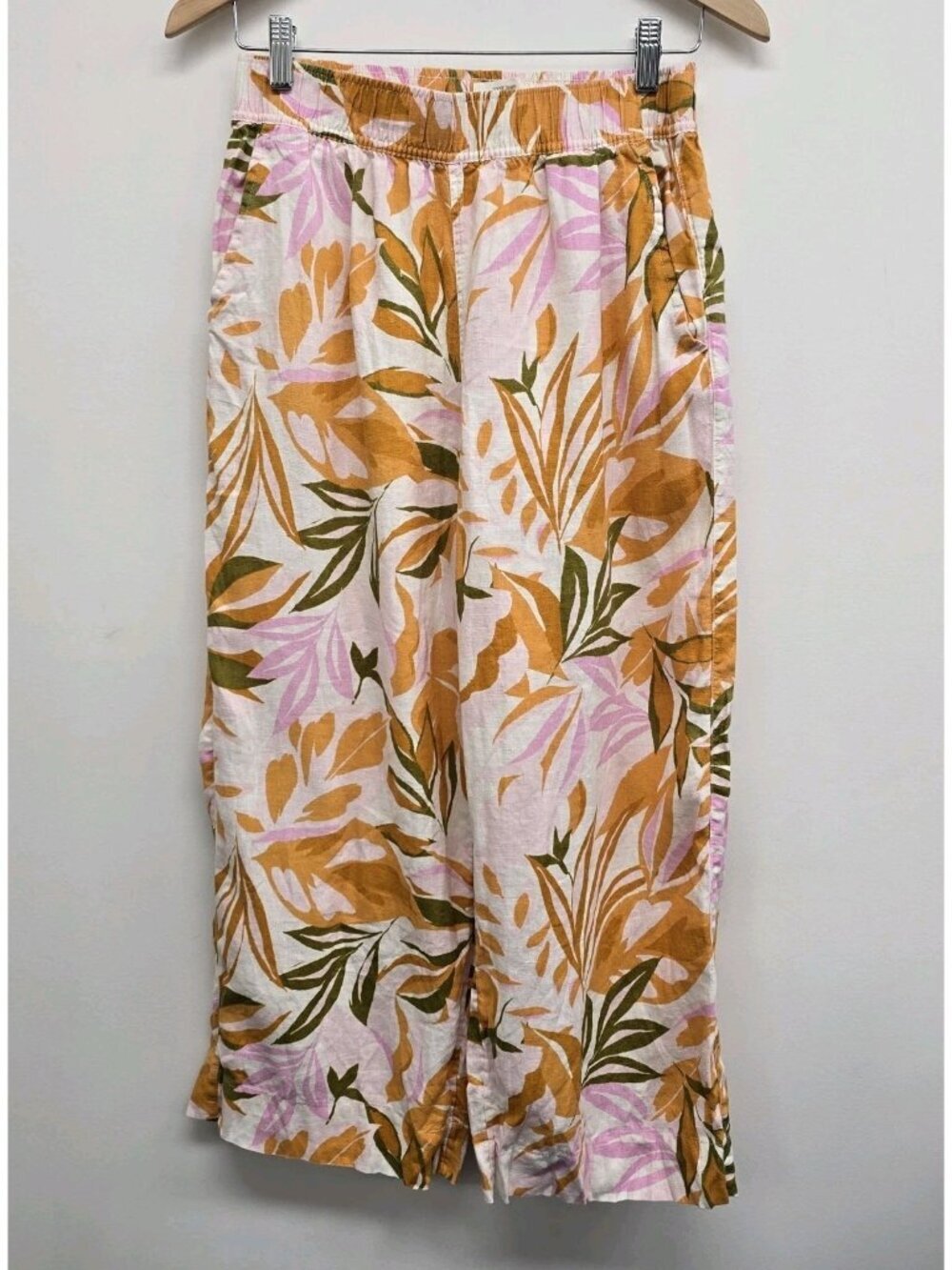 C&C California 100% Linen Pants Sz S Wide Leg Pockets Tropical Resort Beachy